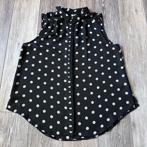 #8) Elle black with white dots sleeveless button front top